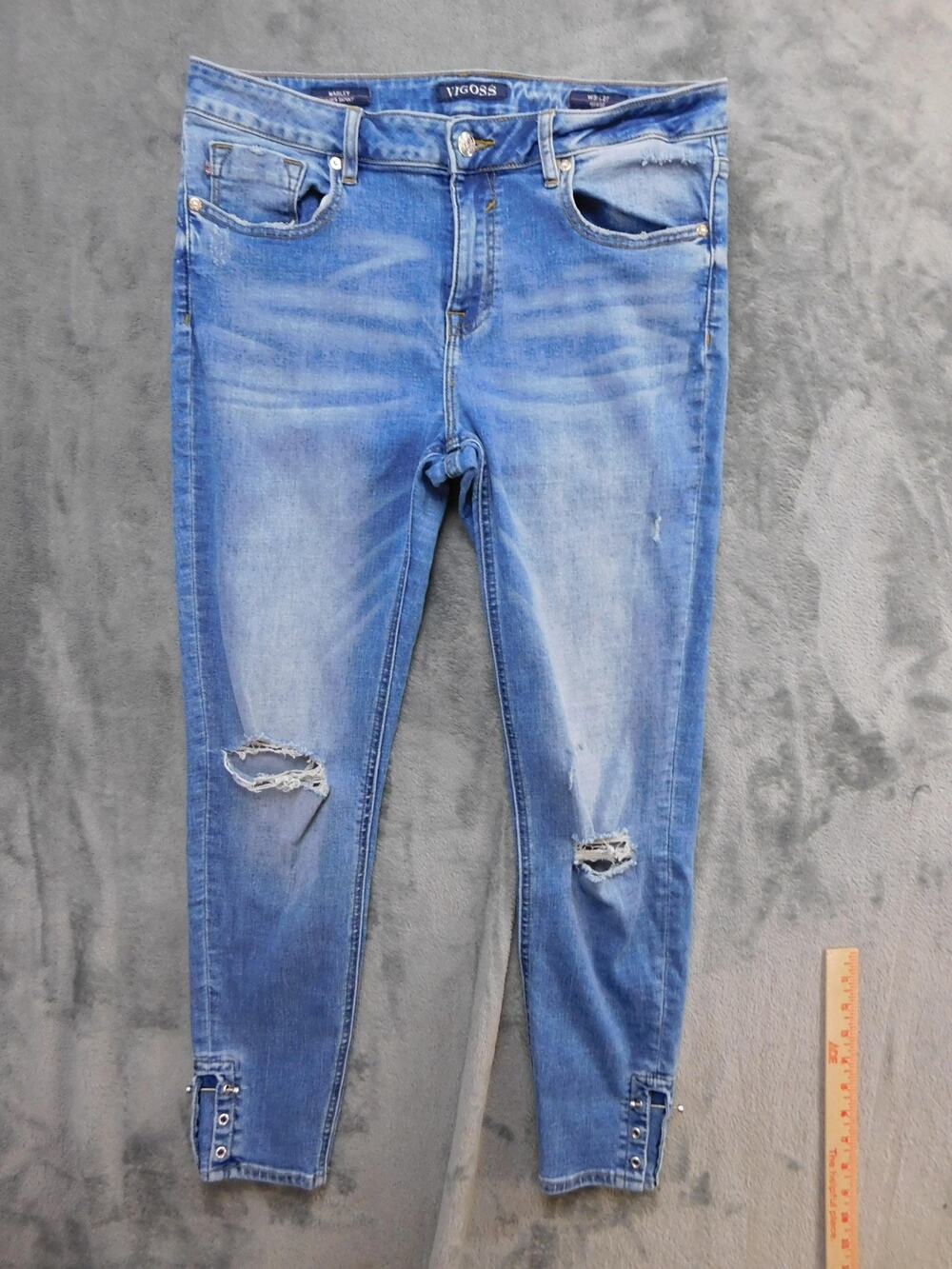 Vigoss Marley Super Skinny Jeans Womens 31 Light Wash Distressed Stretch Ankle